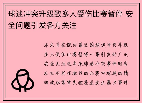 球迷冲突升级致多人受伤比赛暂停 安全问题引发各方关注 球迷冲突升级致多人受伤比赛暂停 安全问题引发各方关注