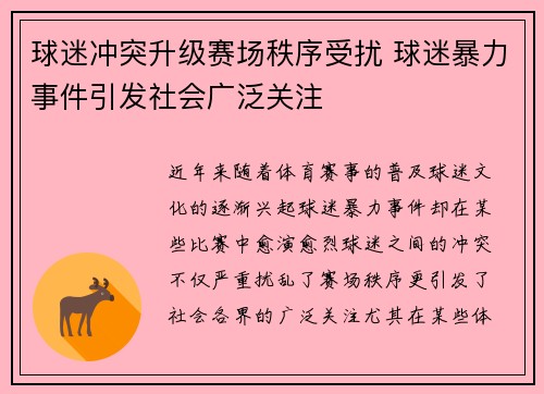 球迷冲突升级赛场秩序受扰 球迷暴力事件引发社会广泛关注 球迷冲突升级赛场秩序受扰 球迷暴力事件引发社会广泛关注