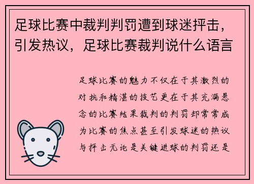 足球比赛中裁判判罚遭到球迷抨击，引发热议，足球比赛裁判说什么语言